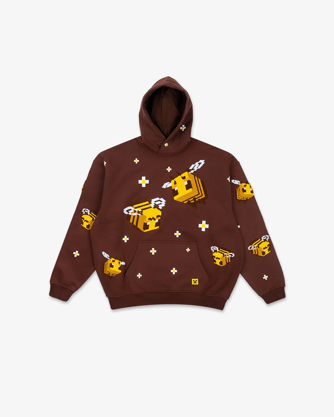 Unisex nan Kapuzenpullover mit eingestricktem Pixel-Bienenmotiv und aufgesetzter Kängurutasche