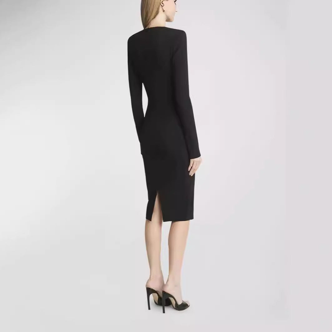 Damen Figurbetontes Midikleid mit Rundhalsausschnitt und langen Ärmeln Shop Nory