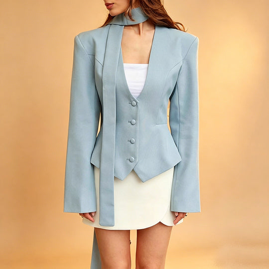 Damen Elegantes tailliertes Blazer-Set mit Weste und Schluppe Shop Nory