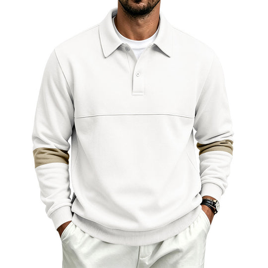 Herren Langärmeliges Poloshirt-Sweatshirt mit verdeckter Knopfleiste, Brustnaht und Kontraststreifen Shop Nory