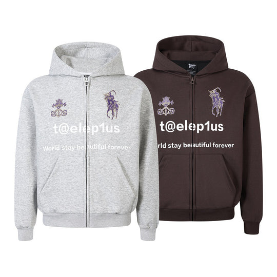 Unisex Kapuzen‑Zipjacke mit gestickten Wappen und Frontprint Shop Nory
