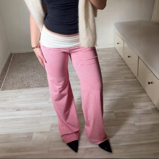 Damen nan Loungehose mit hohem Umschlagbund weitem Bein und feinem Streifenmuster Shop Nory