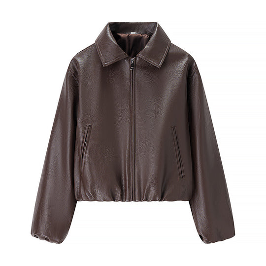 Damen Kurz geschnittener Lederimitat-Blouson mit Reißverschluss und Gummizugsaum Shop Nory