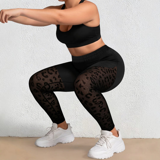 Damen formende High-Waist Leggings mit Overlay-Short und Leo-Mesh-Einsätzen Shopy Nory
