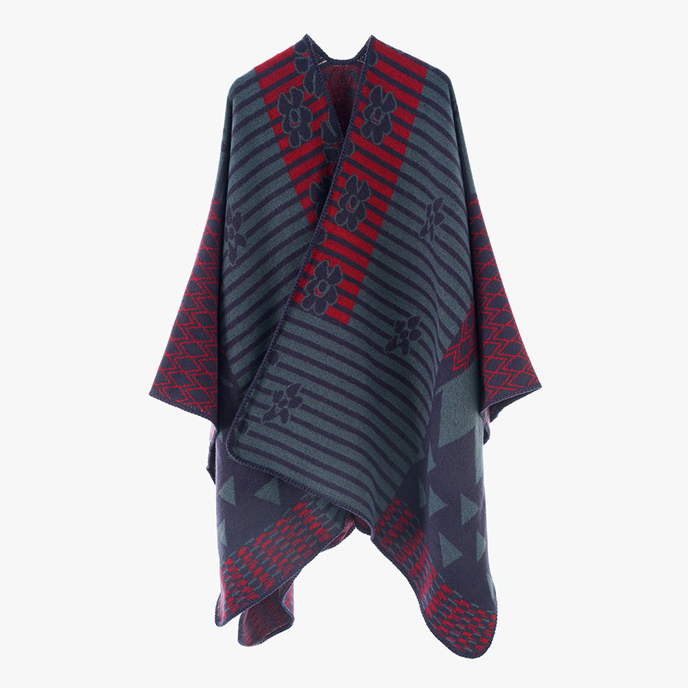Damen Oversize Jacquard‑Ruana im Ethno‑Patchwork‑Design Shop Nory