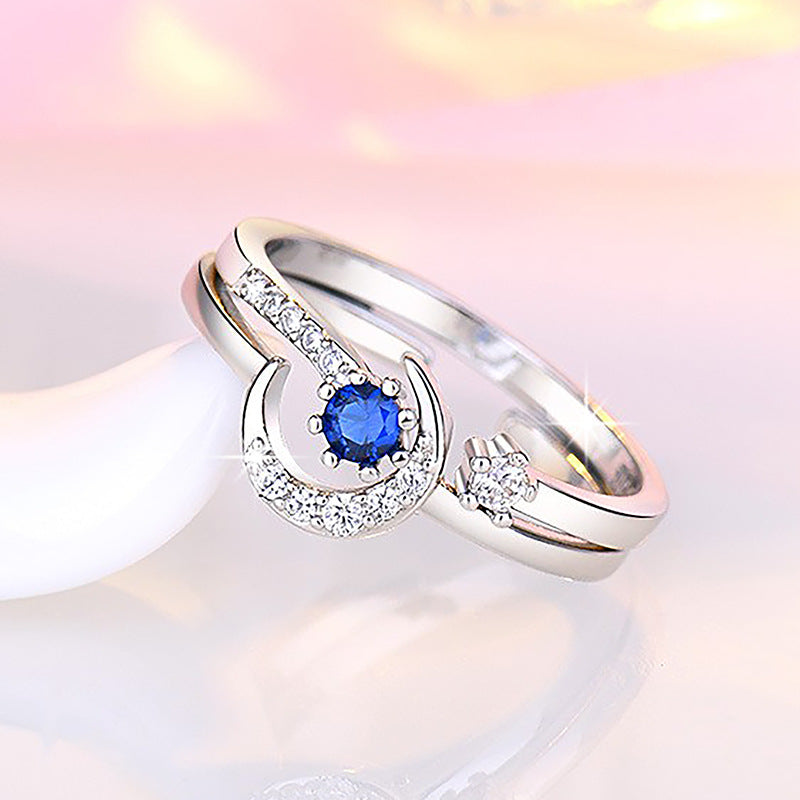 Damen zierlicher Ring mit funkelndem Saphirstein und grazilen Zirkonia-Akzenten Shop Nory