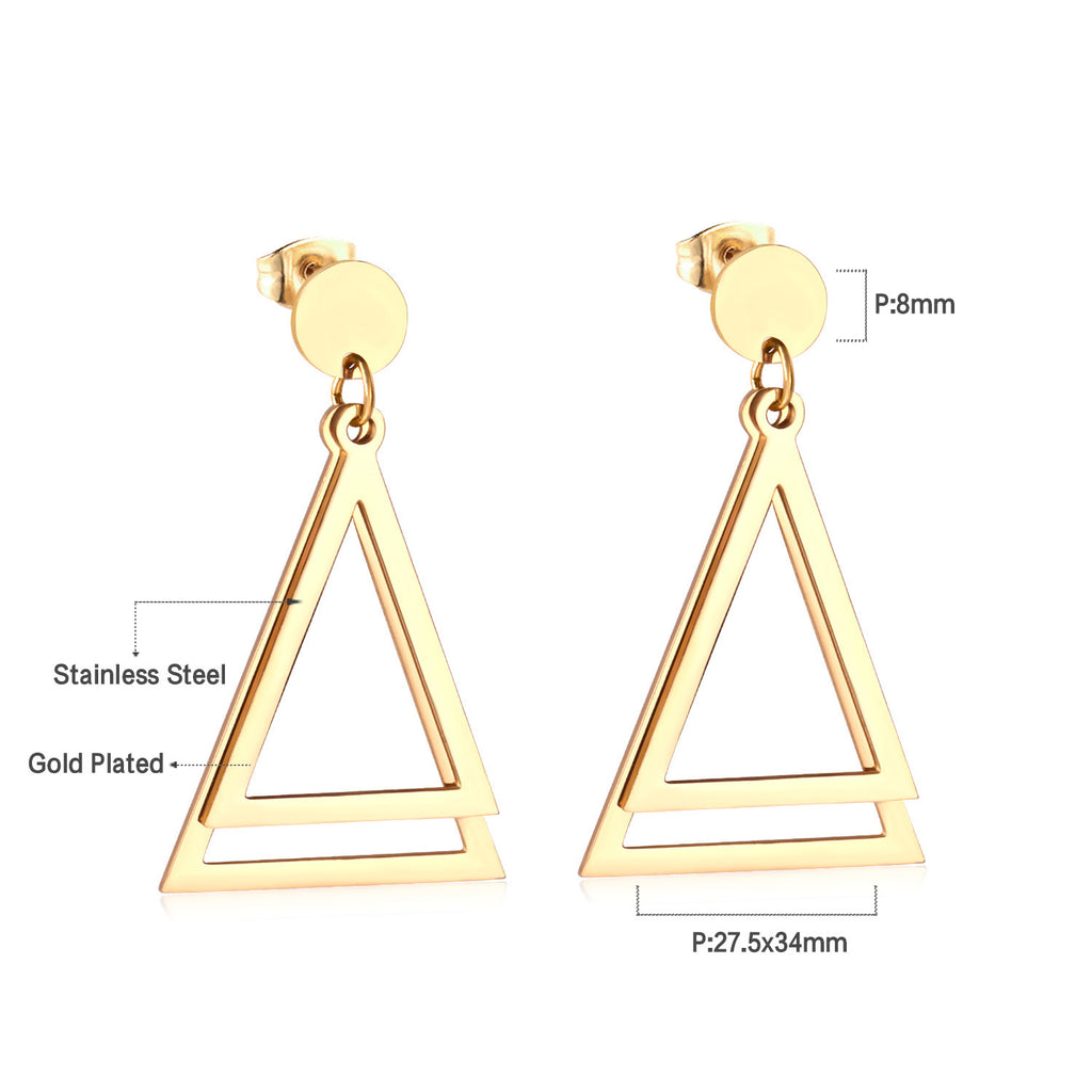 Damen Ohrringe mit elegantem, doppellagigem Rechteckdesign aus Edelstahl und goldplattierter Oberfläche Shop Nory