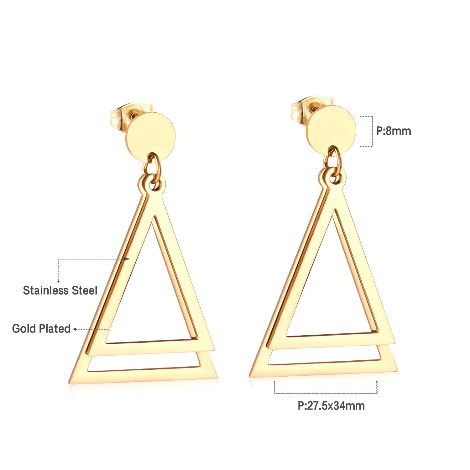 Damen Ohrringe mit elegantem, doppellagigem Rechteckdesign aus Edelstahl und goldplattierter Oberfläche Shop Nory