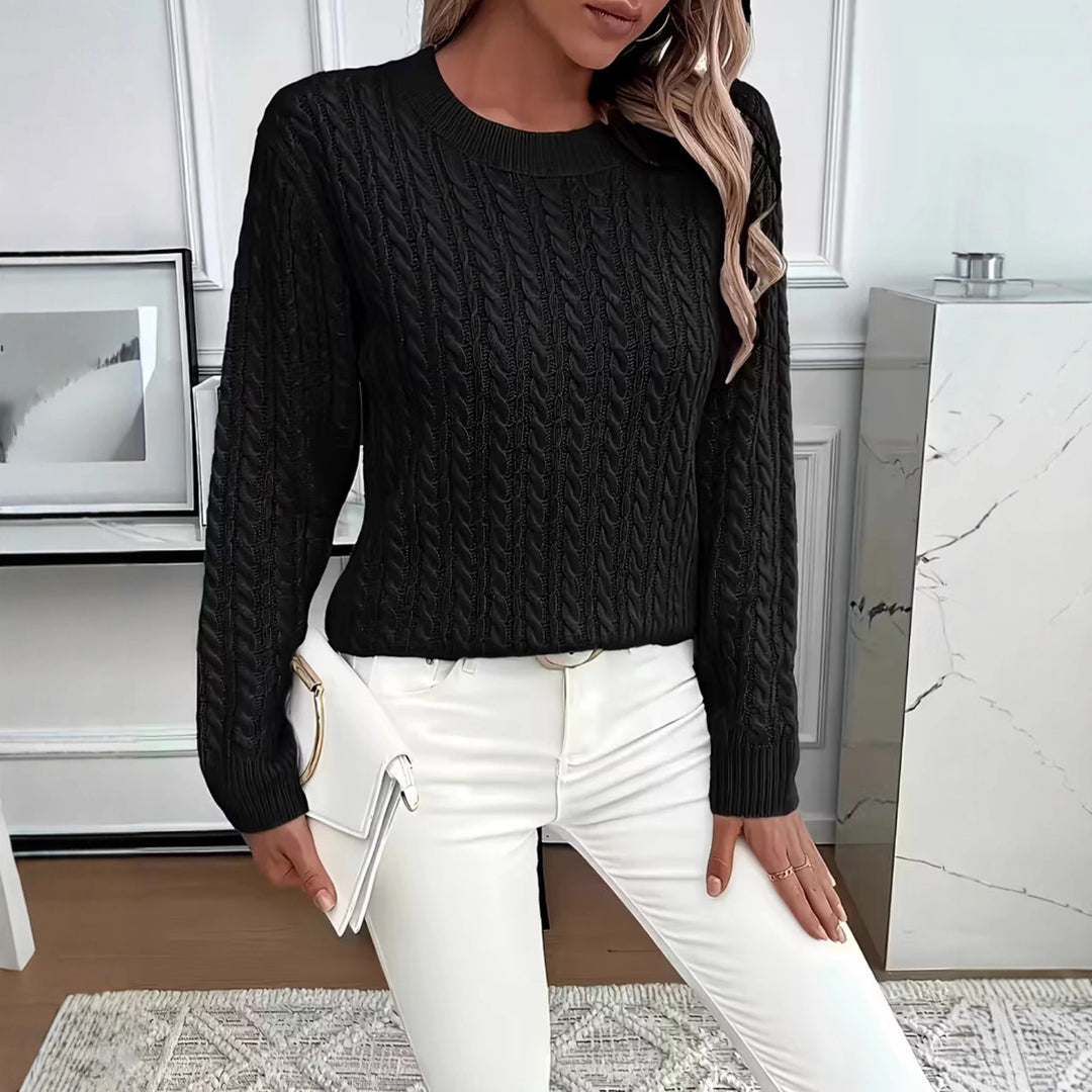 Damen Kurz geschnittener Zopfmuster-Strickpullover mit Rundhalsausschnitt Shop Nory