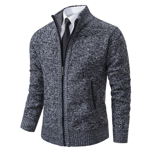 Herren elegante Strickjacke mit hohem Kragen und praktischem Reißverschluss