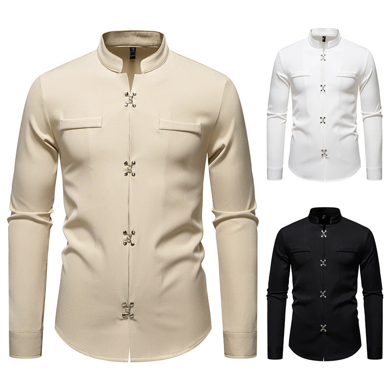 Herren Hemd mit asiatischem Knopfdesign Shopnory