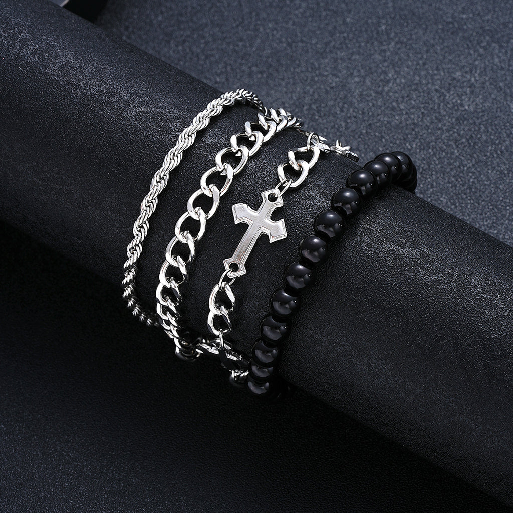 Herren Armband-Set mit stilvollen Perlen und Kreuzmotiven Shop Nory