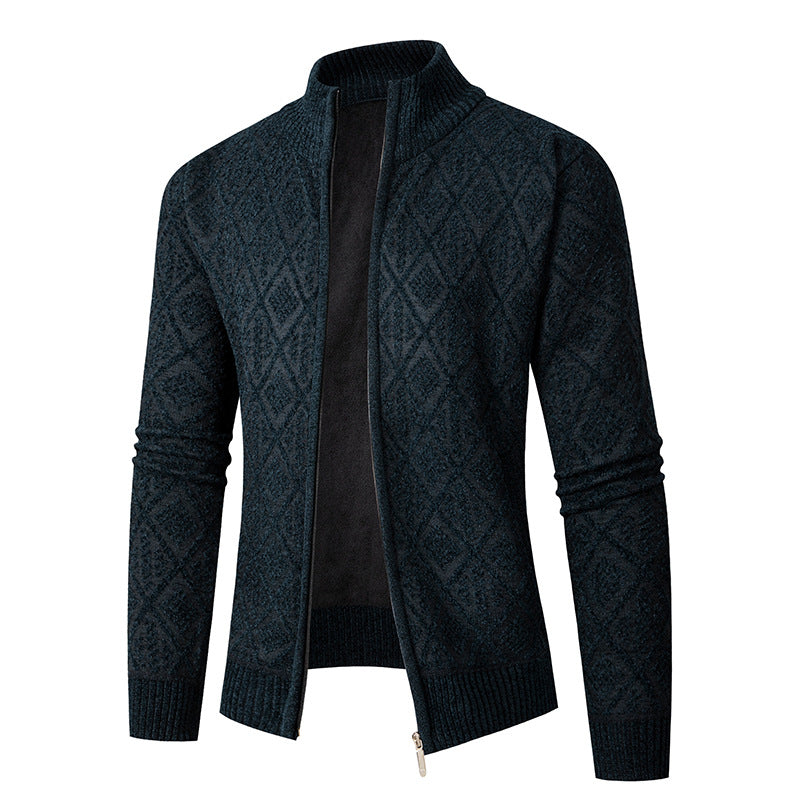 Herren Strickzipjacke mit Diamantjacquard, Stehkragen und Zweiwege-Reißverschluss Shop Nory