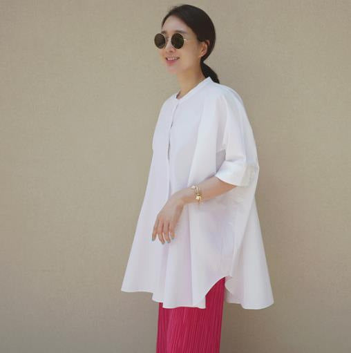 Damen Oversize-Tunikahemd mit Stehkragen, kastiger A-Linie und verlängertem Rückensaum Shop Nory