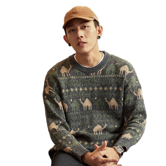 Herren Strickpullover mit Kamel-Jacquardmuster und geripptem Saum Shop Nory