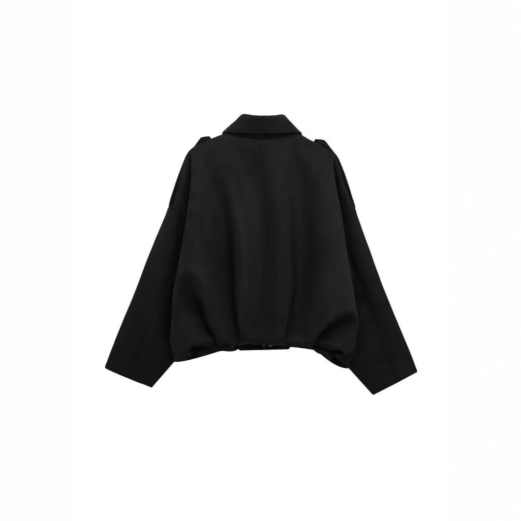 Damen lockere Cropped Jacke aus Wildlederimitat