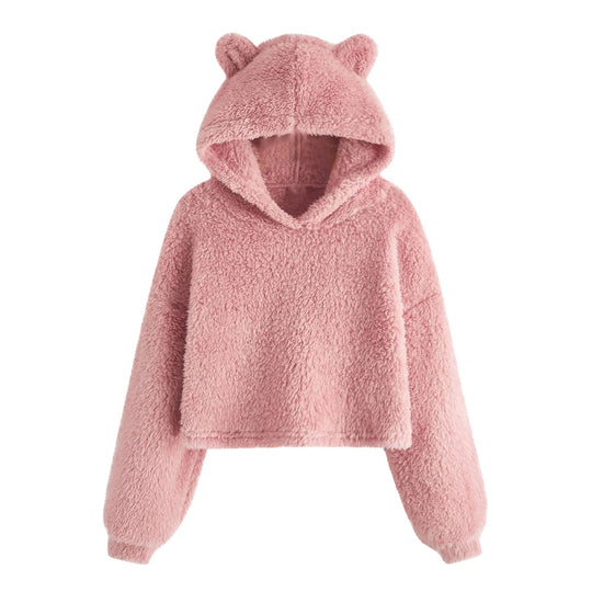 Damen Kuscheliger Fleece Hoodie mit Bärenohren