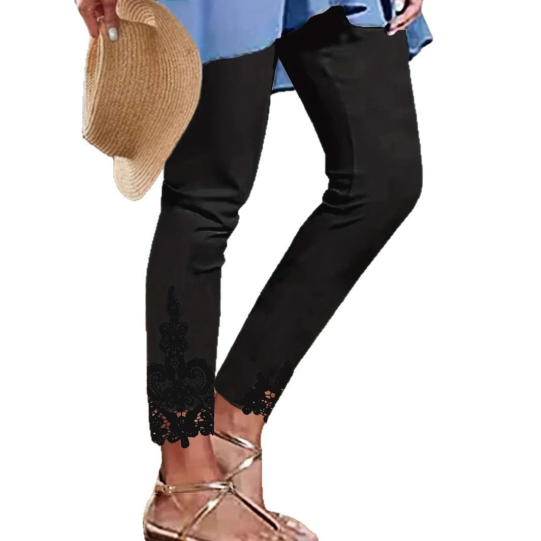 Damen Leggings mit spitzenbesetztem Saum und elastischem Bund