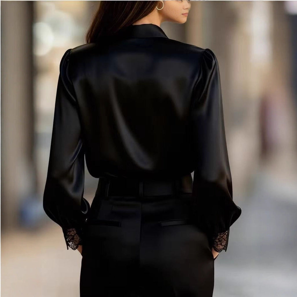 Damen elegante Bluse mit romantischen Spitzenakzenten