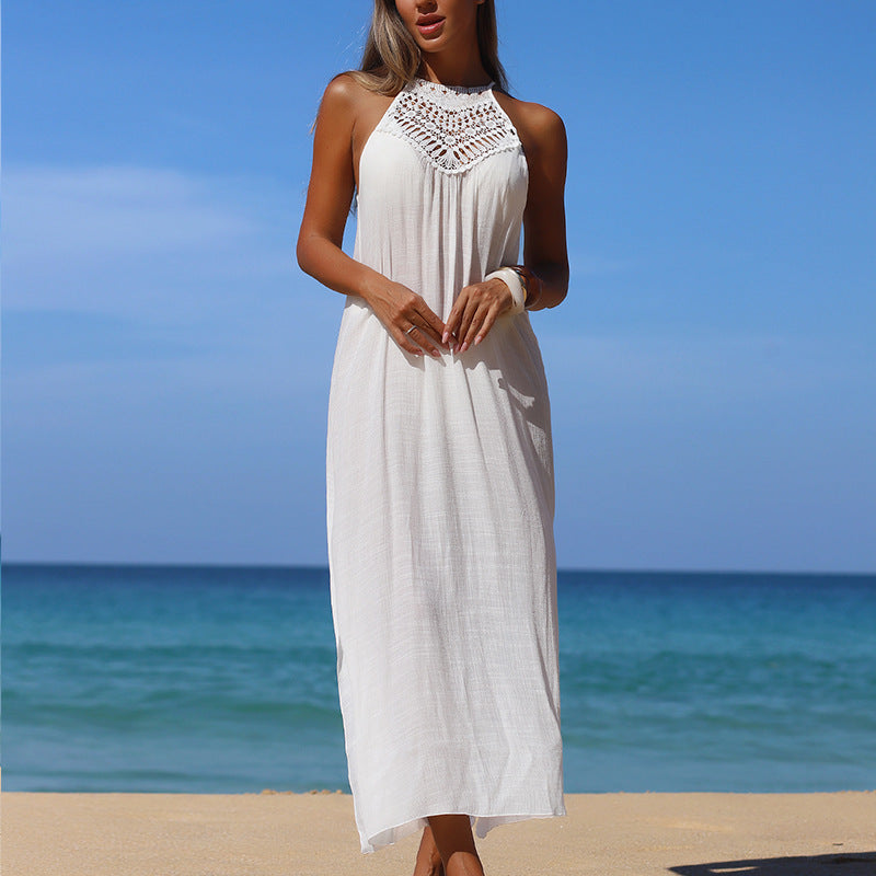 Damen Maxikleid mit elegantem Häkeloberteil und lockerer Silhouette