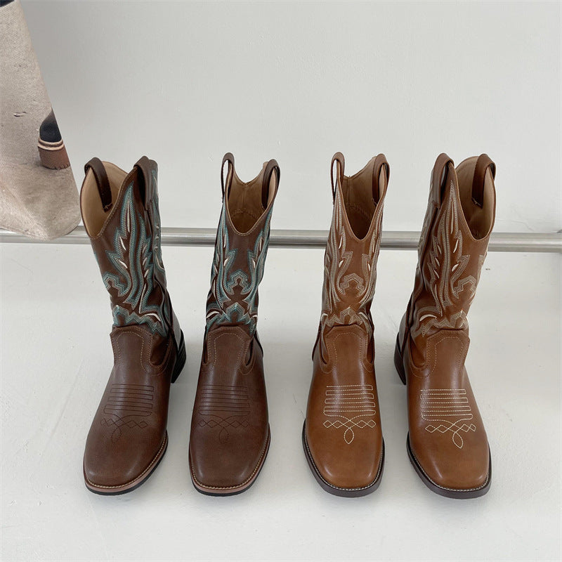 Damen Western-Cowboy-Boots mit aufwendiger Stickerei, mittlerer Schafthöhe und robuster Blockabsatz Shop Nory