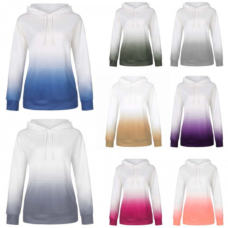 Damen Oversize Kapuzenpullover mit Dip-Dye Farbverlauf und Kängurutasche Shop Nory