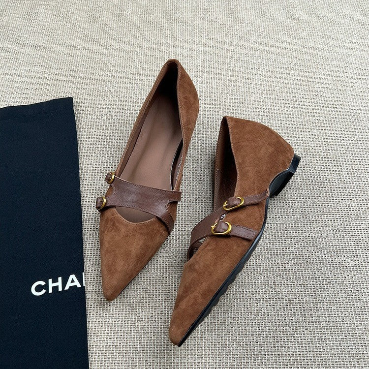 Damen Slingback-Ballerinas mit dekorativer Schnallenakzent und eleganter Lederoberfläche