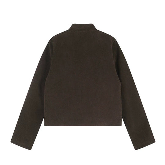 Damen Kurzjacke aus Veloursleder im militärischen Stil mit Stehkragen und Zierriegeln Shop Nory