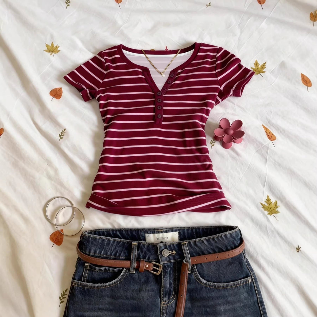 Damen Kurzarmshirt mit Knopfleiste