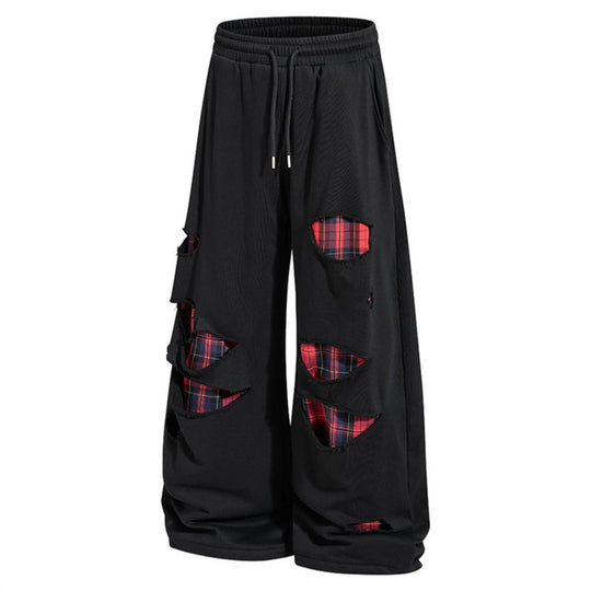 Damen weite Destroyed-Jogginghose im Grunge-Stil mit karierten Futterpatches Shop Nory
