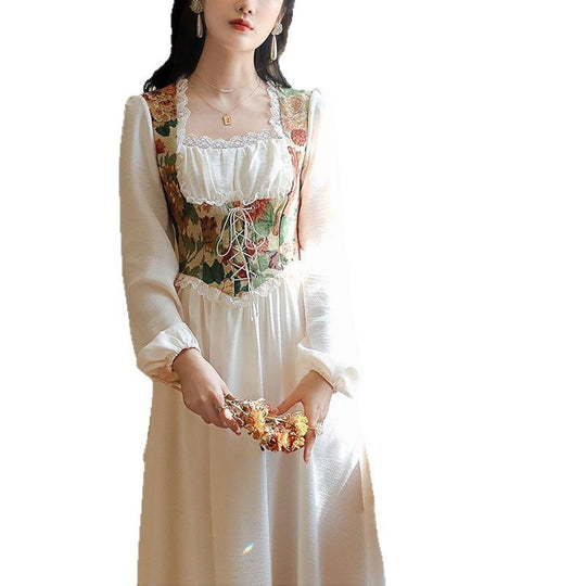 Damen Elegantes Festkleid mit floralem Oberteil und langen Ärmeln