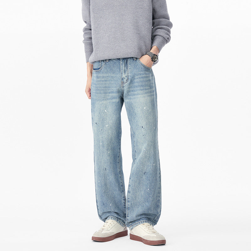 Herren Relaxed-Fit Denimhose mit Paint-Splatter und geradem Bein Shop Nory