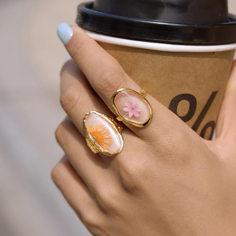 Damen Offener Ring mit floralem Design aus hypoallergenem Edelstahl Shop Nory