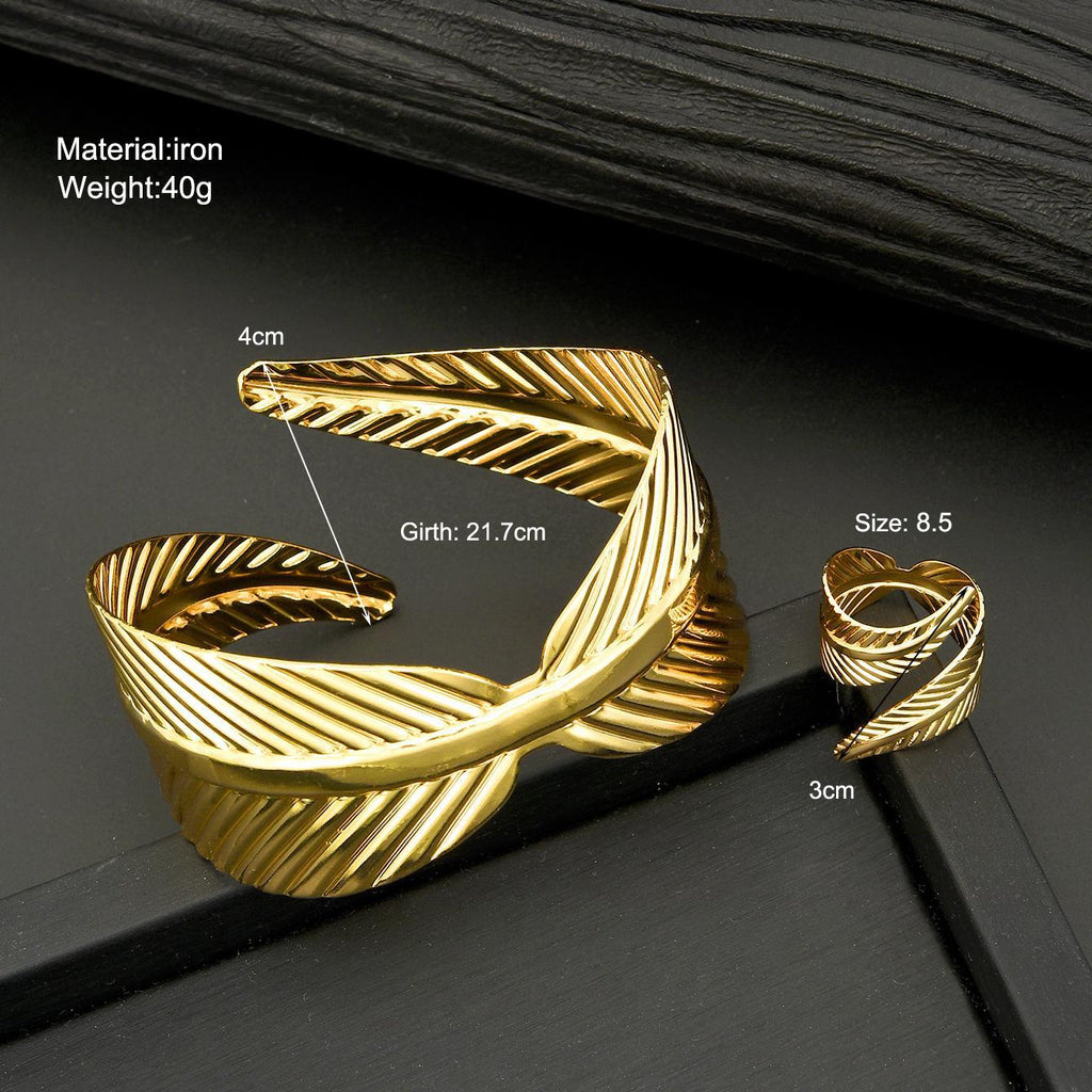 Damen Armreif- und Ringset mit elegantem Blattdesign Shop Nory