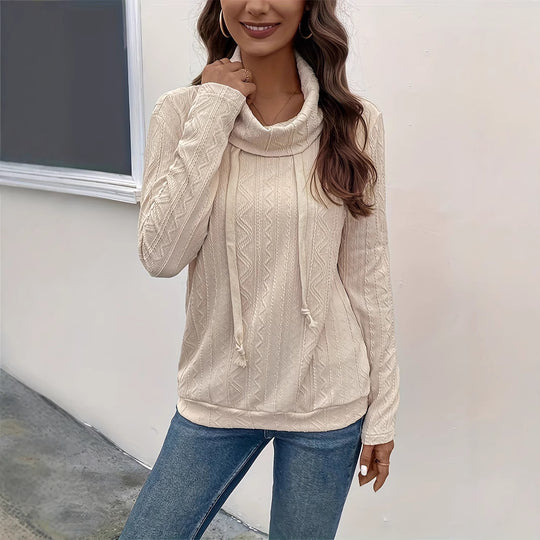 Damen Texturiertes Cowl‑Neck Langarmshirt mit Kordelzugsaum Shop Nory