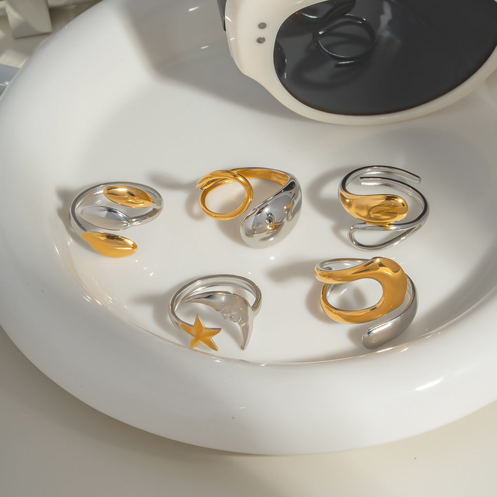 Damen verstellbarer Edelstahlring mit doppeltem Glanz Shop Nory