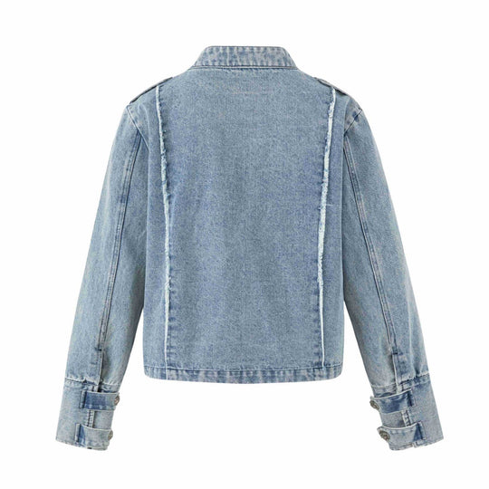 Damen Denim‑Blouson im Military‑Look mit Stehkragen und Zierknopfleiste Shop Nory
