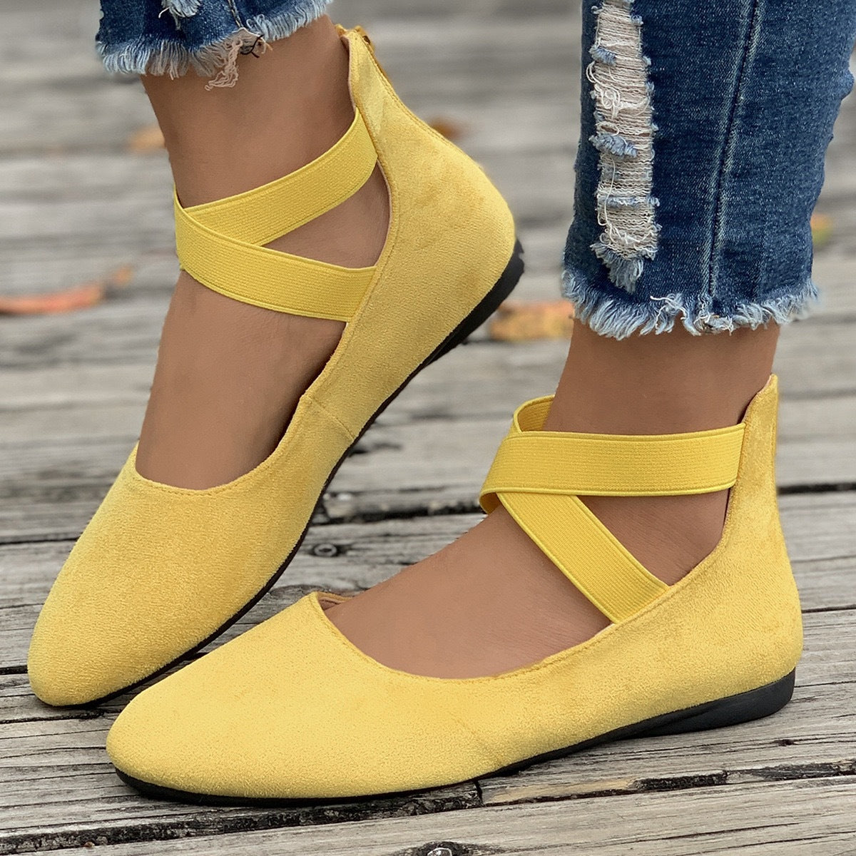 Damen Ballerina mit elastischen Riemen und komfortablem Fußbett Shopnory