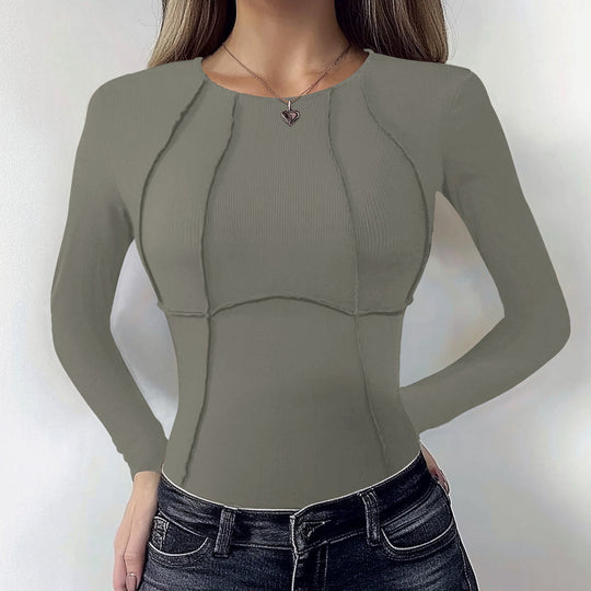 Damen figurbetontes geripptes Oberteil im Korsett-Look mit dekorativer Naht und rundem Ausschnitt Shop Nory