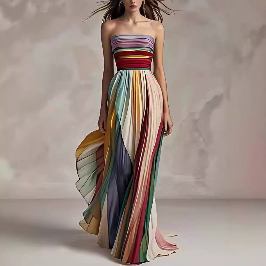 Damen Maxikleid mit Schwingenden Falten und Elegantem Bandeau-Ausschnitt