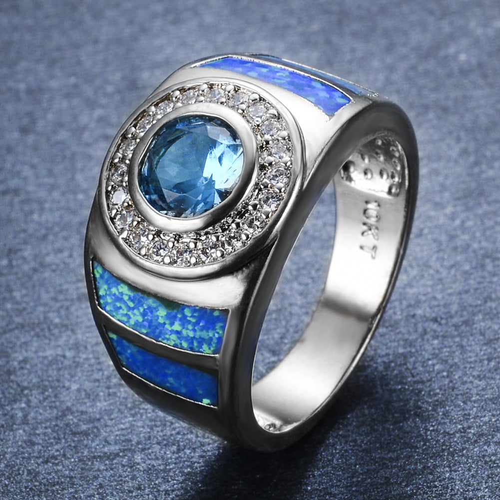 Damen Ring mit funkelndem blauen Opal und Zirkonia-Verzierung Shop Nory