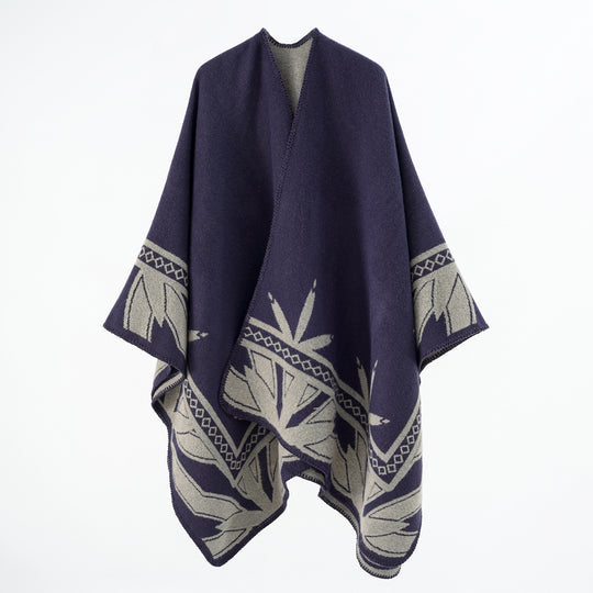 Damen Grobgewebter Umhangponcho aus Wollmix mit V-Ausschnitt und Ornamentjacquard Shop Nory
