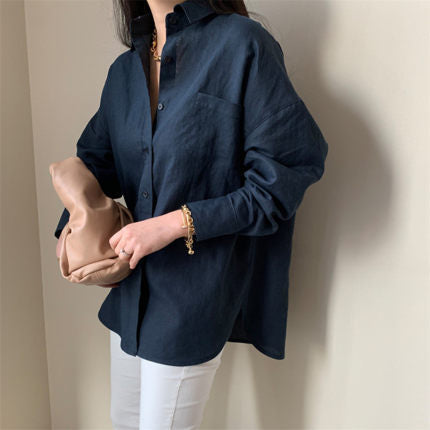 Damen Leinenmix-Hemd im Relaxed-Boxy-Schnitt mit Kentkragen und Brusttasche Shop Nory