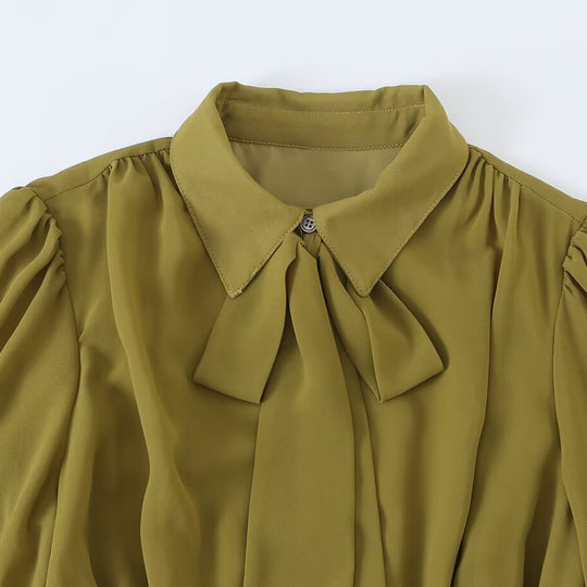 Damen Chiffon‑Maxikleid mit Bindeschleife, tailliertem Knotenband und Rüschenärmeln Shop Nory