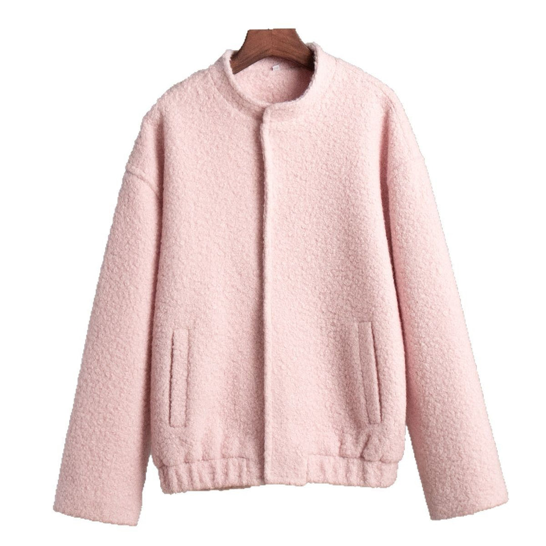 Damen Teddyjacke im Bouclé‑Look mit Rundhals, Oversized‑Passform und Eingrifftaschen Shop Nory
