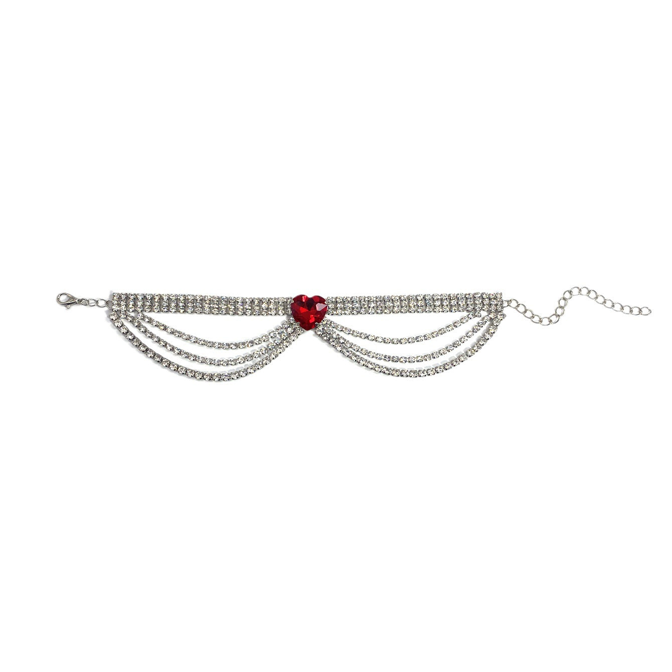 Strass-Choker mit Herz-Stein und Mehrreihiger Kettenführung