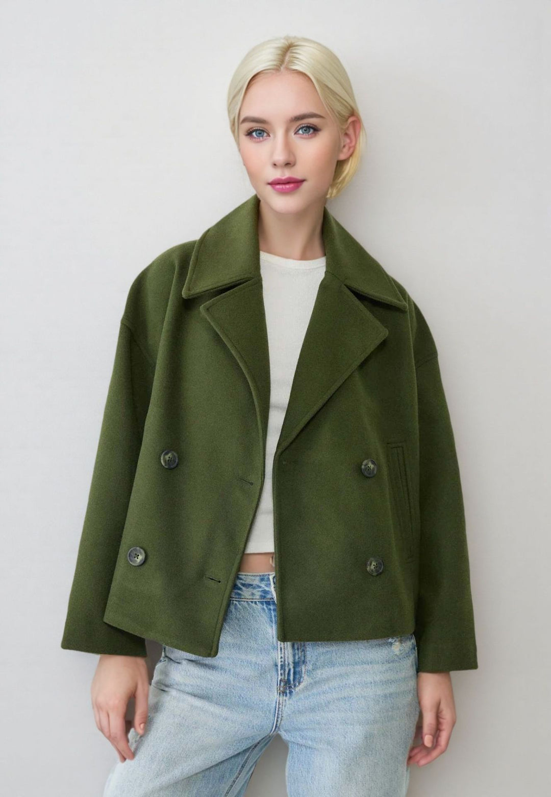 Damen Kurzer Doppelreihiger Wollmix-Mantel mit Oversize-Revers Shop Nory