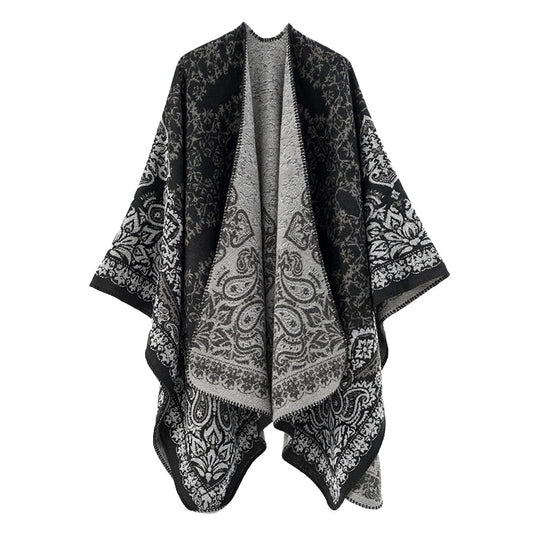 Damen Überwurfponcho im Double-Face‑Jacquard mit Paisley‑Inspiration und Zierstichkante Shop Nory