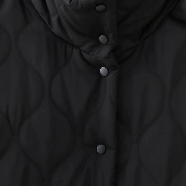 Damen Steppjacke mit Stehkragen und kontrastverzierten Rüschen-Taschen Shop Nory