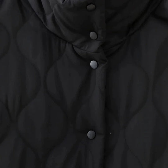 Damen Steppjacke mit Stehkragen und kontrastverzierten Rüschen-Taschen Shop Nory